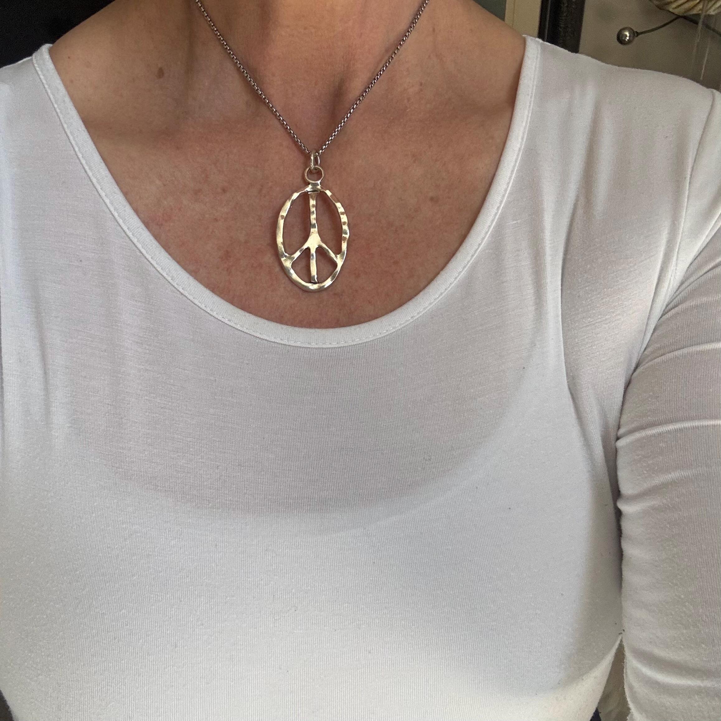 Chain Peace Sign Adjustable Silver Peace Sign Necklace | Slider Chain - Etsy