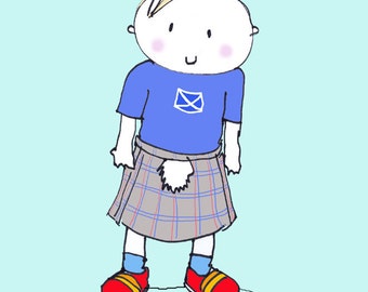 Stampe d'arte per bambini - Simpatico ragazzino scozzese in kilt - arte per vivaio - stanza dei ragazzi