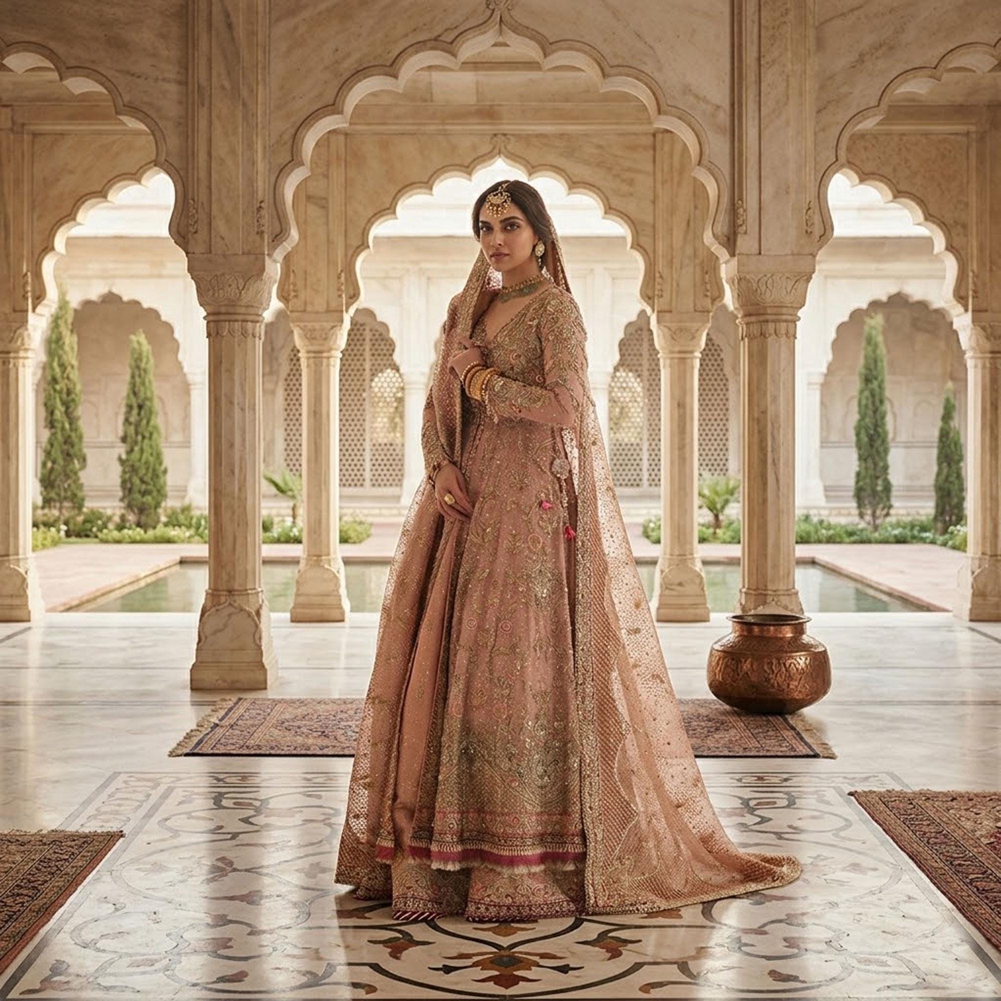 rose gold indian wedding dress Jaspreet Rose Lehenga