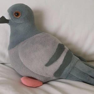 Pigeon en peluche douce : oreiller en peluche, peluche oiseau gris
