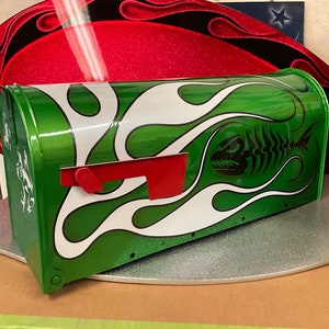 Custom Painted Flame Lake House Beach House Mailbox, Harley Davidson Mailbox, Hot Rod Mailbox, Flames, mancave