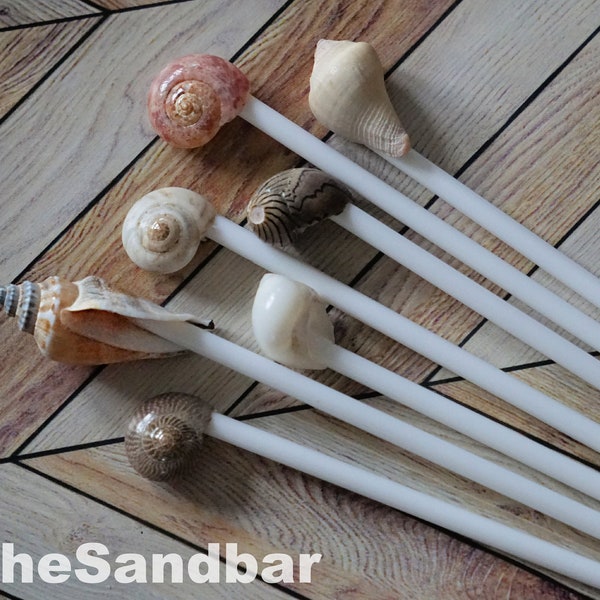 Seashell Drink Stirrers Mixed Drink Stir Sticks Cocktail Hour Swizzle Tiki Bar Party Hors D'oeuvres Picks Beach Wedding Coastal - TheSandbar