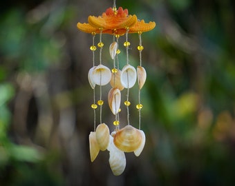 Starfish Windchime Orange Ombre Crystal Suncatcher Seashell Mobile Coastal Wedding Florida Yellow Home Decor Housewarming Gift- TheSandbar