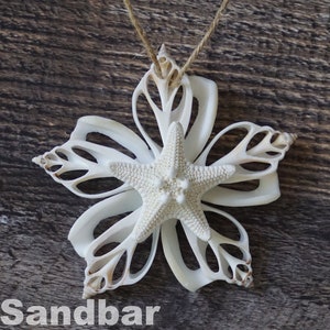 Starfish Ornament Seashell Snowflake Twine & Natural 5 Sided Star Sliced Shell Coastal Christmas Holiday Beach Decor Mermaid - TheSandbar