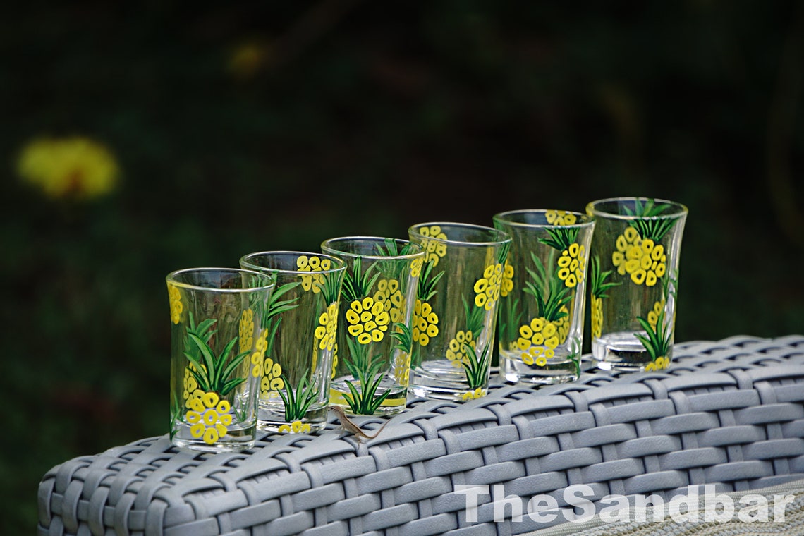 Pineapple Shot Glasses Handpainted Barware Housewarming Gift Etsy