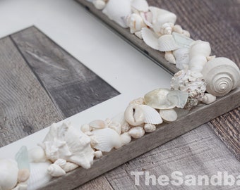 Seashell Picture Frame White Shell Frame 8x10 5x7 Beach Decor White Shells & Seaglass Beach Wedding Frame Seashell Art Florida - TheSandbar