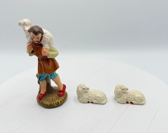 Vintage Japan Krippe Hirtenlamm & Zwei Schafe Figuren 3-teiliges Set 14,5 cm