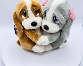 Vintage Applause Sad Sam and Honey Hugging Plush Basset Hound Dogs 7" Brown Grey