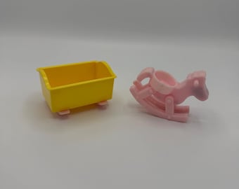 Vintage ILLCO Jim Henson Sesame Street Babies Pink Rocking Horse Yellow Crib