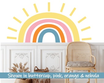 Sun Wall Decal - Half Sun Wall Sticker Decal - Peel and Stick Decals - SD243