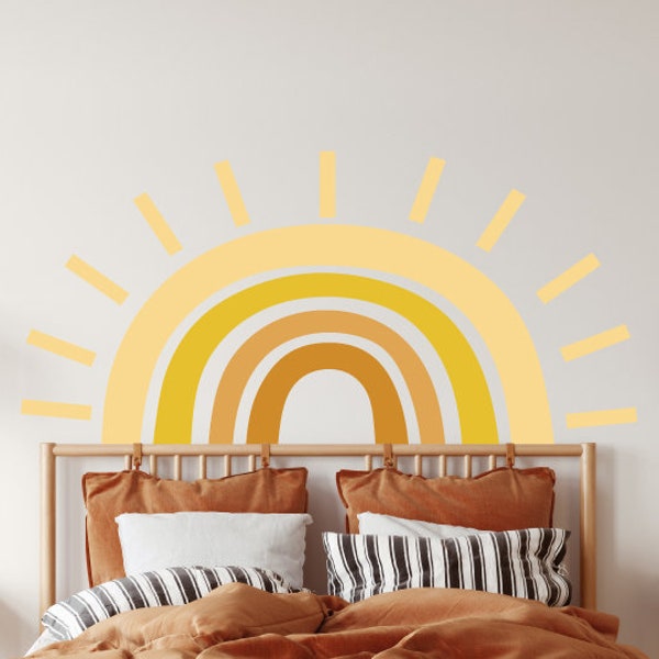 Half Sun Wall Decal - Boho Half Sun Wall Sticker Decal - Peel and Stick Decals - SD243