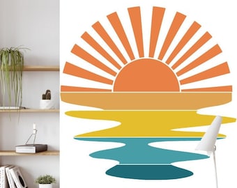 Sun Decal - Boho Sun Water Wall Sticker Decal - Peel and Stick Decals -