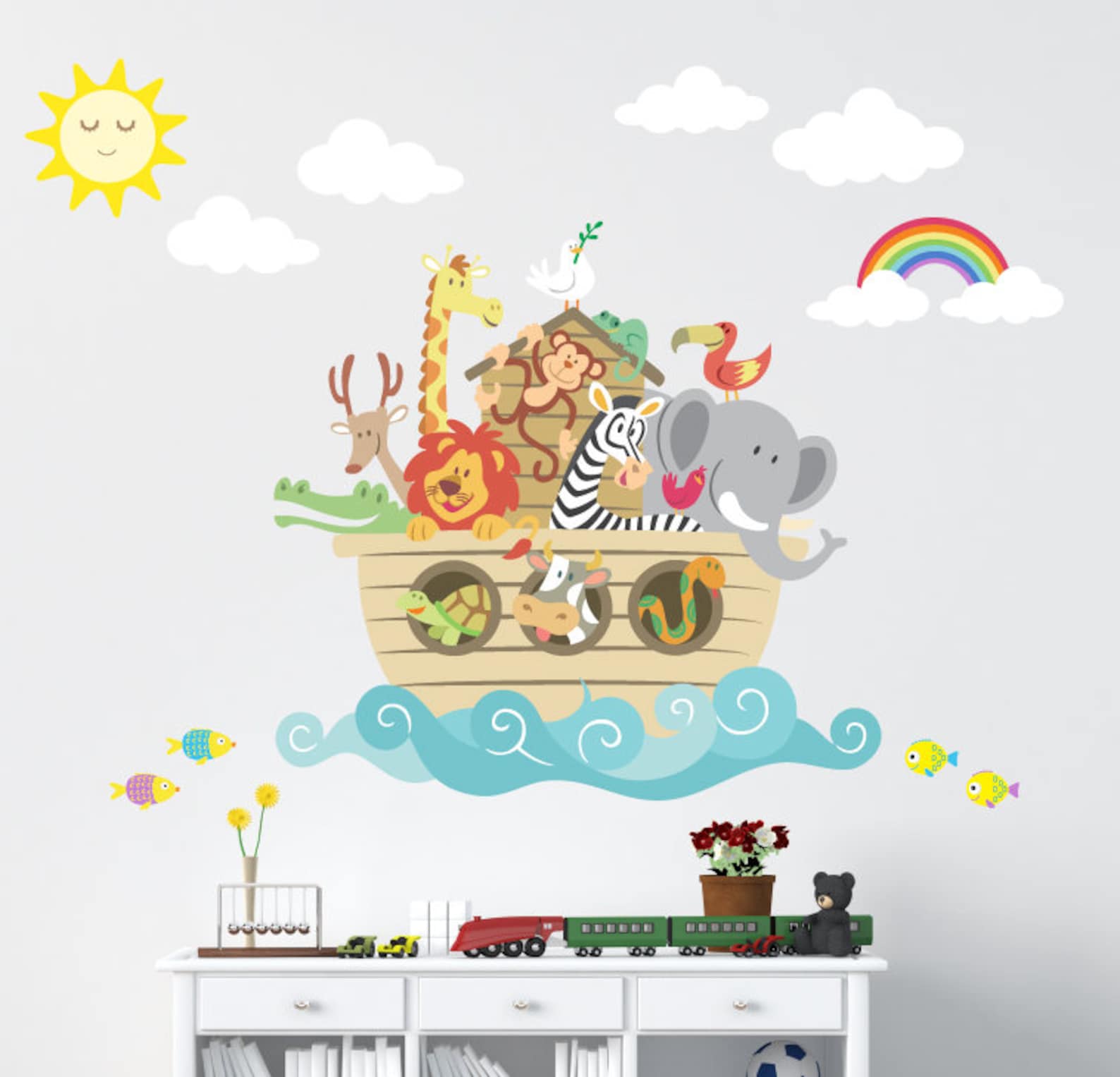Noahs Ark Wall Decal Kids Wall Decals REUSABLE Fabric - Etsy