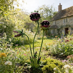 Fleischfressende Pflanzengartenstecker, wunderliche Metallblumen-Yard-Kunst, gotische Gartendekoration, lustige Gartenskulptur im Freien, Halloween-Gartendeko