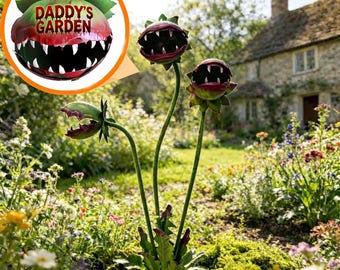 Paletto da giardino personalizzato a forma di pianta carnivora, stravagante decorazione floreale in metallo per il giardino, decorazione gotica per il giardino, divertente scultura da giardino per esterni, decorazione di Halloween