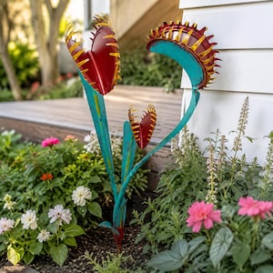 Custom Venus Flytrap Metal Garden Stake, Colorful Carnivorous Plant Yard Art, Outdoor Garden Decor, Gift for Plant Lovers