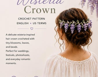 Patrón PDF de corona de flores a crochet, tocado de glicinia con perlas