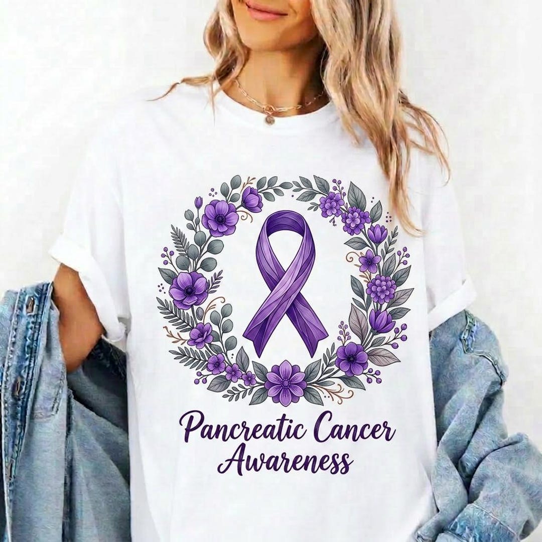 Pancreatic Cancer Awareness SVG, Purple Ribbon Floral Wreath PNG ...
