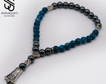 Tasbih - Cuentas de oración - Metal plateado - Misbaha elástica de 33 cuentas