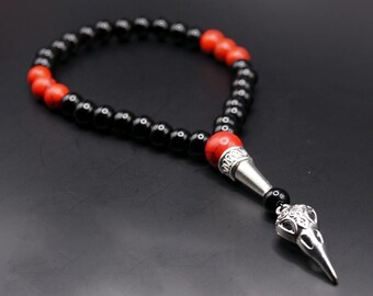Cuentas de oración Tasbih negras y rojas / Amuleto de calavera Contador de dhikr de 33 cuentas Misbaha