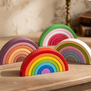 Träregnbågsstapelklossar – Montessori färgsorteringsleksak Waldorf