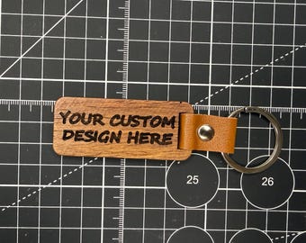 Custom Engraved Wooden Keychain – Personalized Leather Strap Keyring