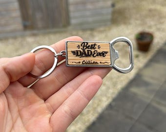 Personalised Wooden Bottle Opener Keyring  – Custom Father’s Day Gift
