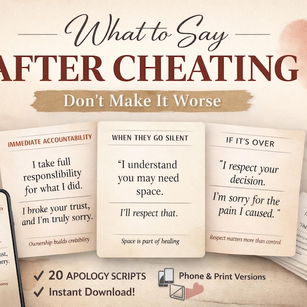 Infidelity Apology Script Cards | Relationship Repair (Phone & Printable Download)