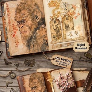 Vintage Chinese Myth Junk Journal Kit, Sun Wukong Printable Papers, The Monkey King, Scrapbook Ephemera, 38 Printable Sheets/Pages
