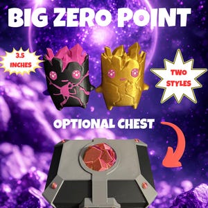 Large Zero Point Sprite Gaming Figurine with Sprite Chest, Jumbo 3D Printed Figure Collectible, Gamer Room Decor, Custom Miniature Gift Gold