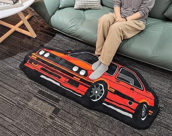 E30 autovormig vloerkleed | Rode sportwagenmat | Klassiek decor voertuigvloer