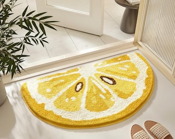 Citroenschijfjesmat | Geel fruit keukentapijt | Halfronde badkamerdecoratie