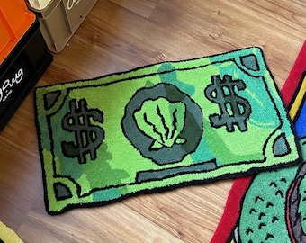 Camouflage vloerkleed dollarbiljet | Onderlegger groen geld | Getufte vloerkunst van Hypebeast