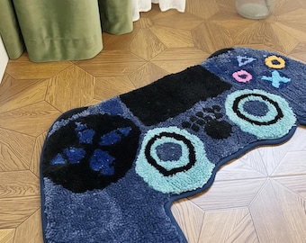 Vloerkleed gamecontroller | Blauwe gamerkamerdecoratie | Zachte shaggy vloermat