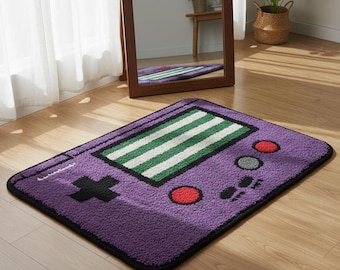 Game Boy-vloerkleed | Paarse gamerkamerdecoratie | Retro consolevloermat