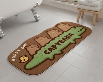 Badmat Capibara Alligator | Antislip vloerkleed Kawaii dier