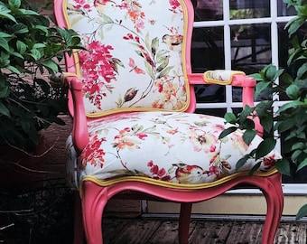 Begonia Pink Vintage Chair – Hand Restored Floral & Bird Statement Piece