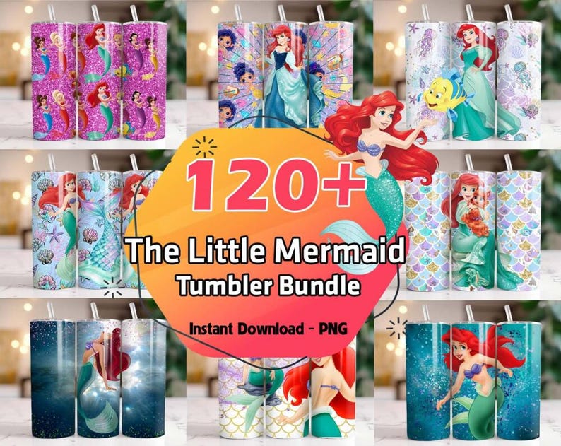 120+ Little Mermaid Tumbler Wrap Bundle (Digital Download) image 1