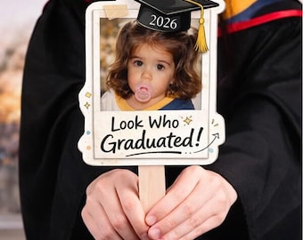 Custom Graduation Hand Fan, Look Who Graduated Wooden Hand Fan,Custom Vintage Childhood Photo Graduation Gift, Class Of 2026 Funny Face Prop