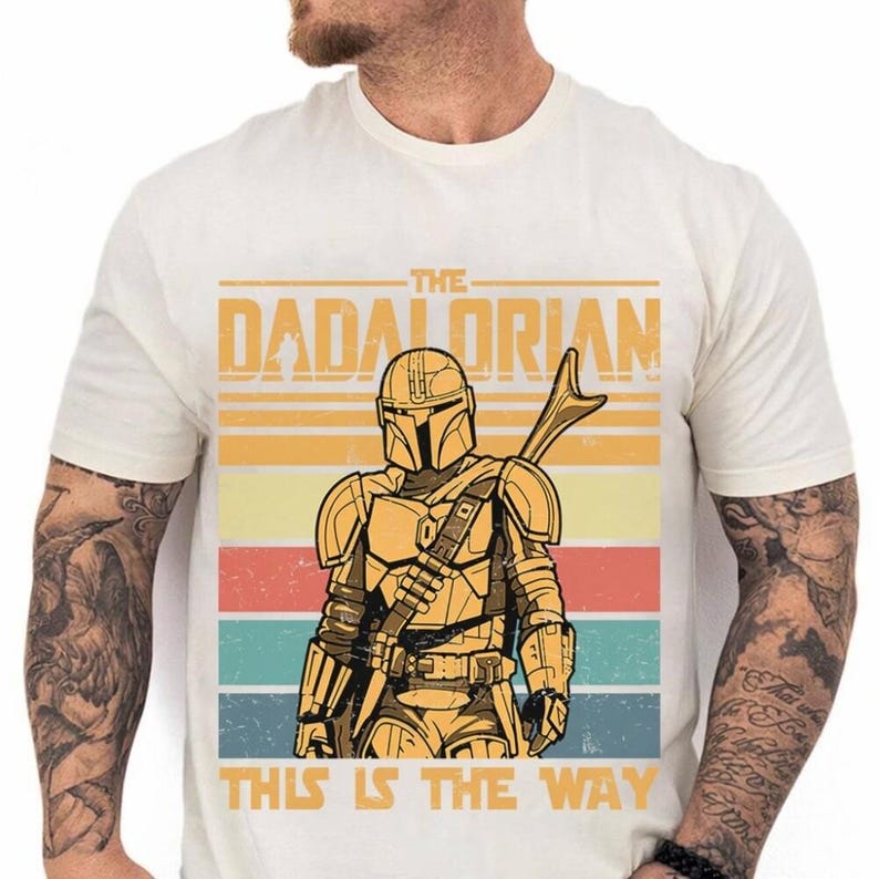 Dadalorian Starwars Father's Day T-Shirt, The Dadalorian Father Son Matching T-Shirts, Baby Yoda And The Mandalorian Dad Shirt Gift For Dad image 2