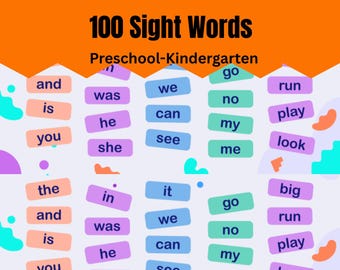 100 Sight Words Worksheets | Preschool, Kindergarten, 1st Grade Activities (Digital Download)