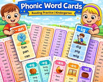 Phonics Word Family Cards | Kindergarten Reading Practice | Printable PDF | 4 Cards Per Page