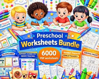 Preschool Worksheets Bundle, 60000+ Printable Activities, Preschool & Kindergarten Learning Pack, Tracing, Math, Alphabet.