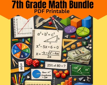 7th Grade Math Worksheets Bundle | Expressions, Equations & Geometry Activities | Printable PDF