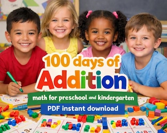 Addition Worksheets| 100 Days of Math | Printable Addition Practice | Kindergarten & 1st Grade Workbook