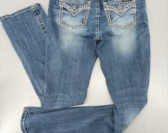 Miss Me Chloe Boot Jeans Womens 29 Medium Wash Sequin Embroidered M3273B MS59