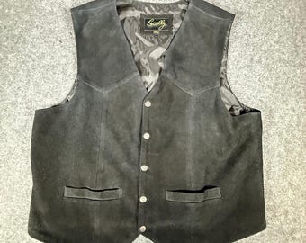 Gilet western da uomo Scully in pelle scamosciata nera con bottoni a sigillo dello stato dell'Oklahoma, taglia XL