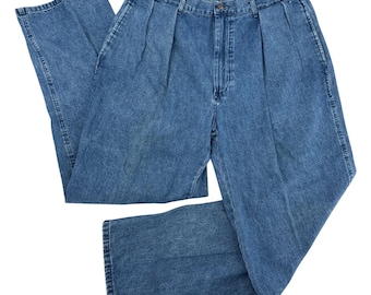 Vintage Polo Ralph Lauren Made USA Pleated Denim Jeans Men 36x30 Wide Leg 90s