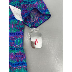 Adrianna Papell Silk Blouse Vintage Blue Teal Magenta Geometric Print NWT Sz 12 image 3