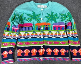 Opzioni di design Philip Jane Gordon Cardigan in maglia con motivo spiaggia tropicale S